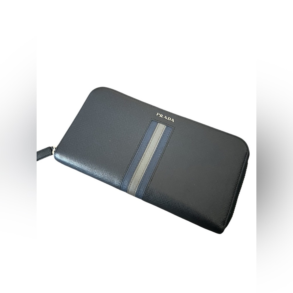 PRADA Safiano Leather Stripe Zip Around Long Wallet - Picture 2 of 14